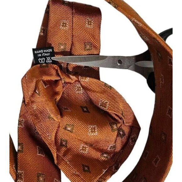 BARBA 7fold Men's 100% Silk Necktie LUXURY Tie Orange Geometric W:4" EUC - Picture 4 of 6